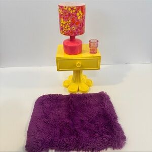 American Girl Julie’s Bedside Table Lamp Glass Purple Shag Rug Set Lot Retired